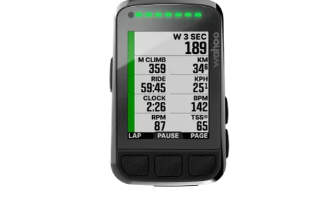 Wahoo ELEMNT Bolt z polskim menu. Wyświetla dane o jeździe: przewyższenie, czas, prędkość, tętno i inne.