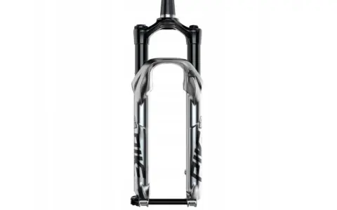 Błyszczący, srebrny widelec rowerowy RockShox Pike DJ, gotowy na każde wyzwanie na trasie.