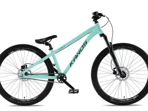 Miętowy rower KANDS COLT, idealny do trików. Zastanawiasz się, jakie błotniki do MTB będą pasować? Ten model ich nie posiada.
