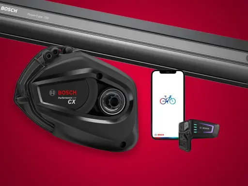 Silnik Bosch Performance Line CX, bateria PowerTube 750, smartfon z aplikacją rowerową i pilot sterujący.