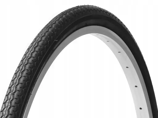 Opona rowerowa o rozmiarze 28x1 5/8x1 3/8, z wyraźnym bieżnikiem, gotowa na przygodę.