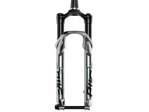 Błyszczący, srebrny widelec rowerowy RockShox Pike DJ, gotowy na każde wyzwanie na trasie.